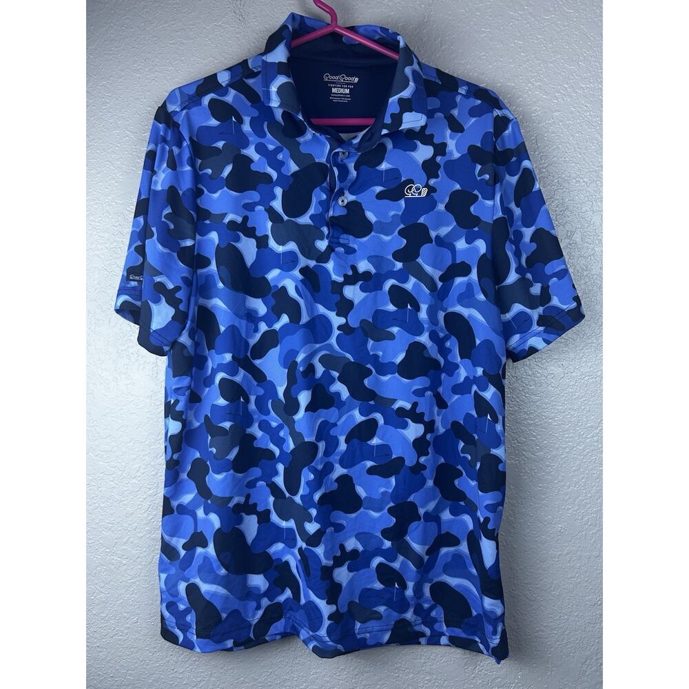 Good Good Golf Polo Shirt Blue Camo Performance Stretch Men’s Medium